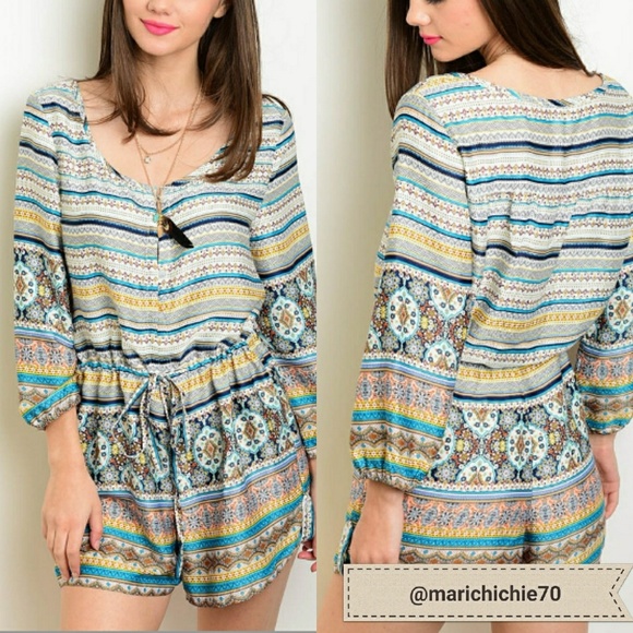 mittoshop Pants - Turquoise Multi Print Romper